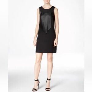 Kensie Woman’s Black Fringe Collar Sheath Dress NWOT Size Small